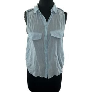 TALULA Sleeveless Blue Blend Silk Button Down Collar Pocket Blouse Top S Small